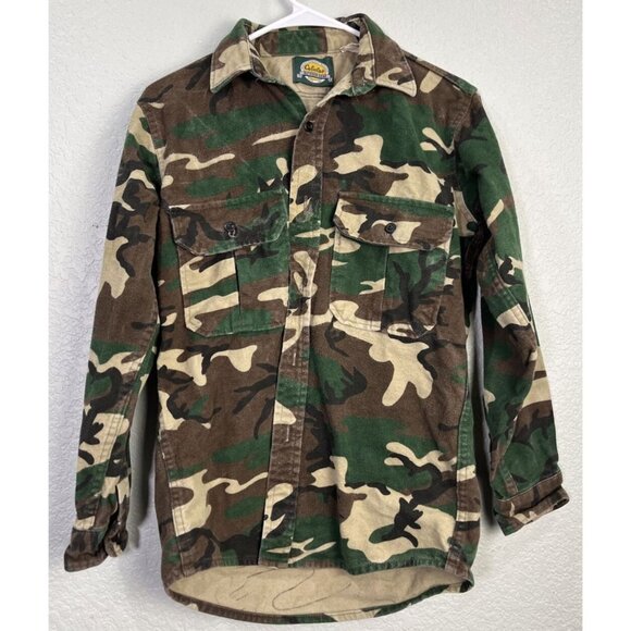 Cabelas Vtg Camo Button Up Shirt Mens Small Long Sleeve Flannel Shacket Hunting - Picture 1 of 7
